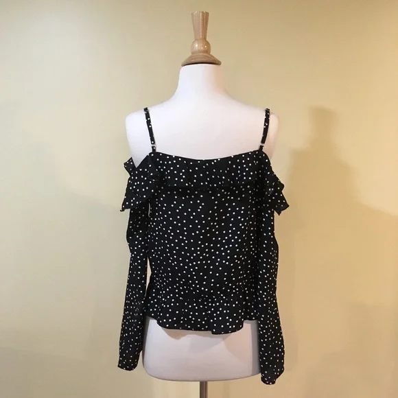 Cold Shoulder Ruffled Spaghetti Strap Dots Print Blouse - Picture 6 of 7